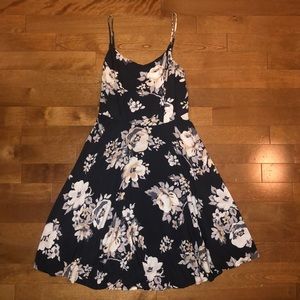 Powder Navy Dress W/Cream Floral Print